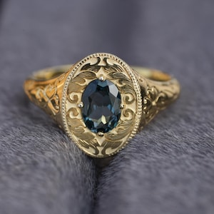Hand Engraving Ring, London Blue Topaz sterling silver ring