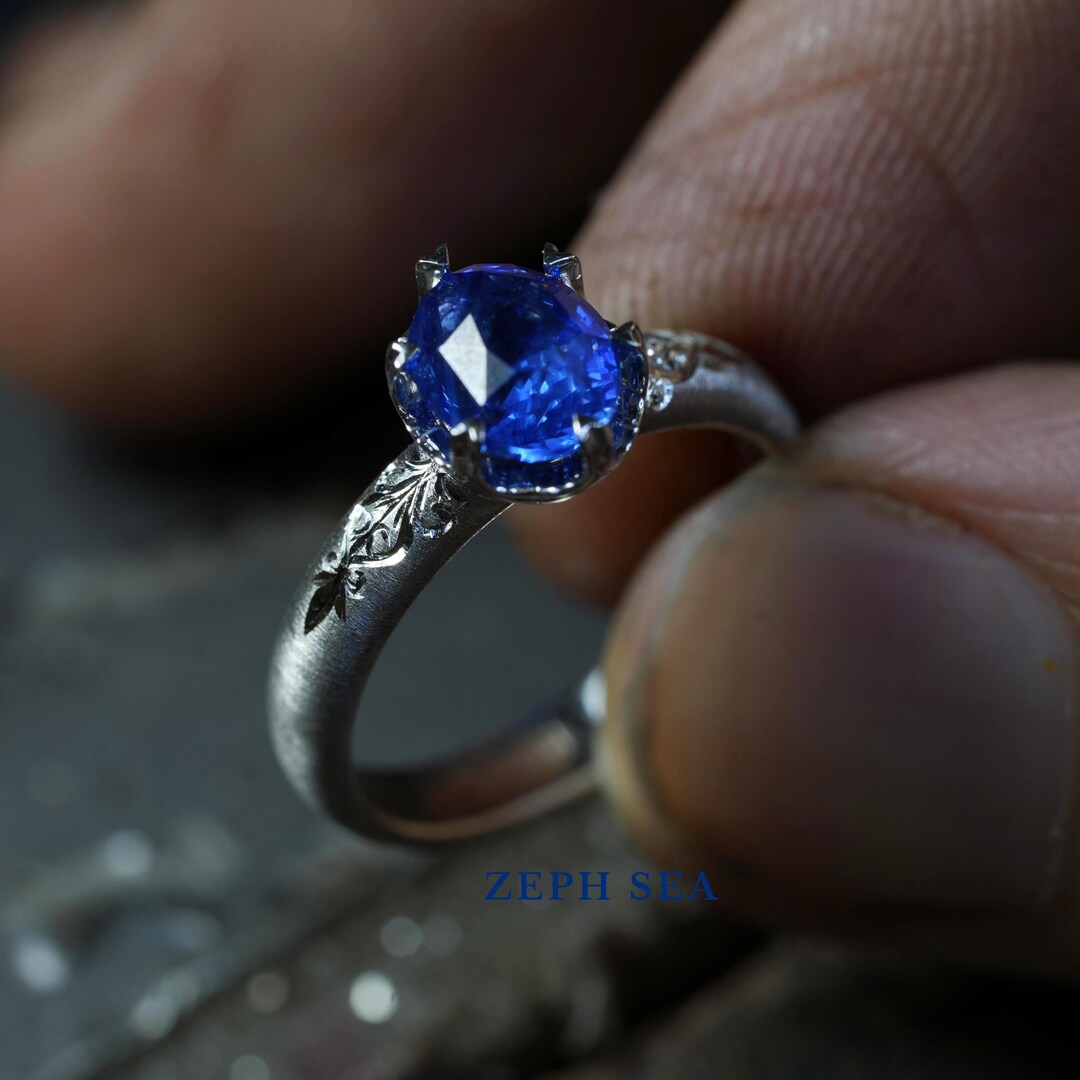 Custom Sapphire Engagement Ring, Hand Carved Italian Style, 14K/18K ...
