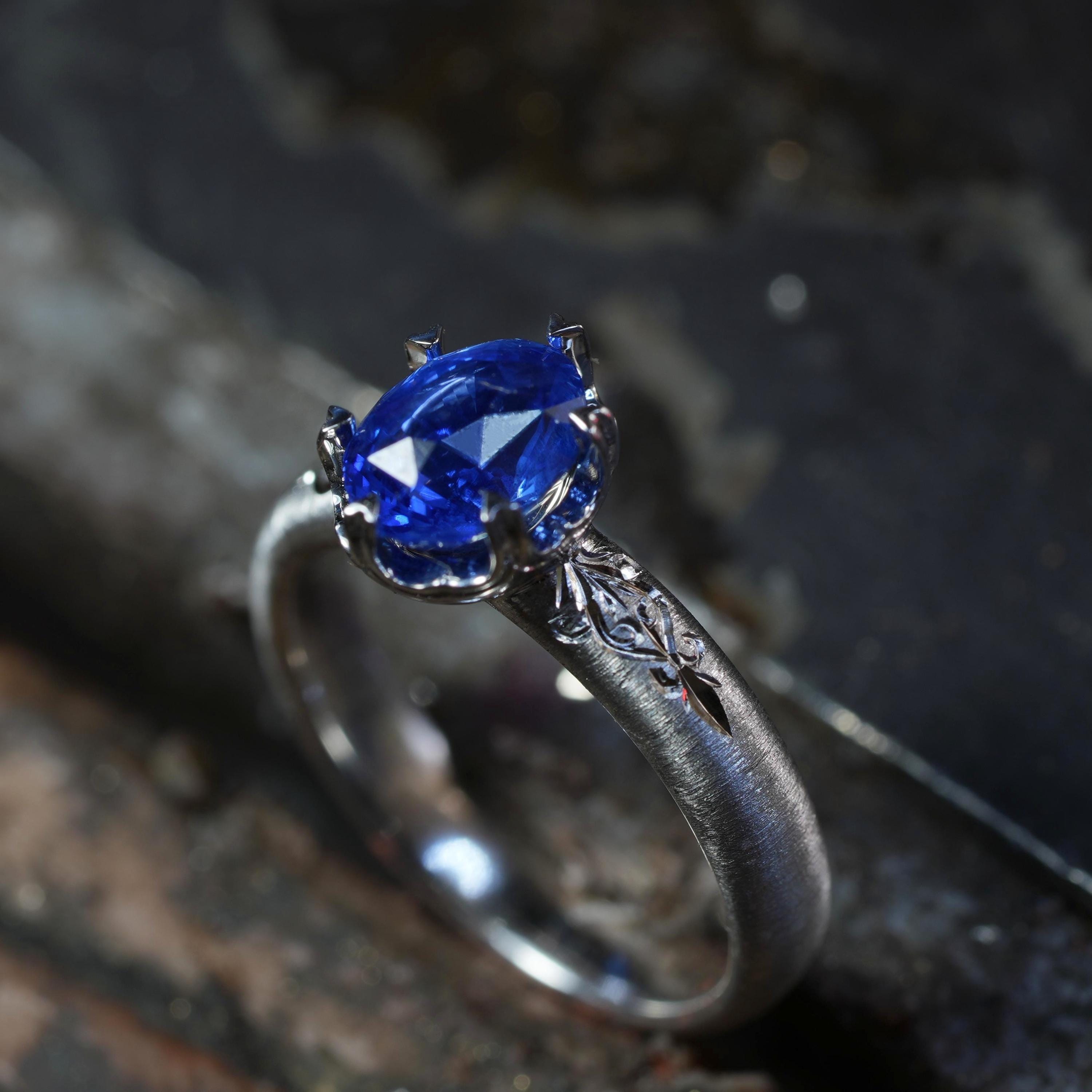 Custom Sapphire Engagement Ring, Hand Carved Italian Style, 14K/18K ...