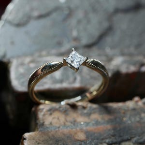 Solid Gold Diamond Ring, Princess Square Cut 0.5ct Moissanite Diamond, 14K Gold 18K Gold Ring, Classic Engagement Ring, Solid Gold Ring