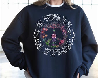 I Am The Storm Hoodie, Floral Peace Sign Sweatshirt, Empowering Gift