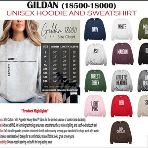 The image is a collage of various unisex hoodie and sweatshirt designs, including sizes, colors, and styles.