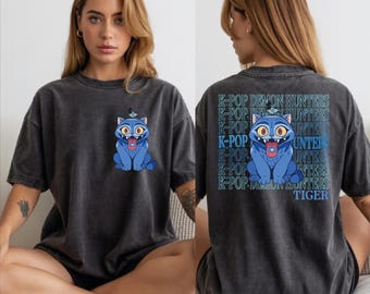 K-Pop Demon Hunters Shirt, Tiger Graphic Tee, Front And Back Print Anime Streetwear