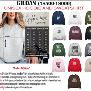 The image is a collage of various unisex hoodie and sweatshirt designs, including sizes, colors, and styles.