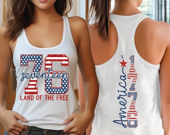 1776 American Racerback V-Neck, 4th Of July Shirt, Land Of The Free Top, Seventeen