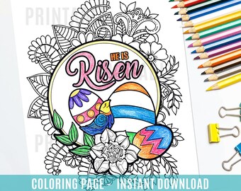 Ha resucitado Mateo 28:7 Página para colorear de huevo de Pascua - Página para colorear imprimible