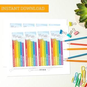 May include: A printed sheet with multiple colorful bookmarks. Each bookmark features a rainbow design with text about baptism. The words "Baptism Covenants" are at the top. The phrase "Instant Download" is at the top.