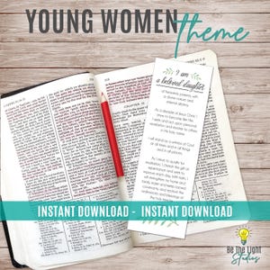 Young Women Theme Bookmark - I Am A Beloved Daughter - Theme for young women of The Church of Jesus Christ of Latter-day Saints