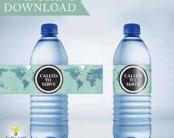 Etiquetas para botellas de agua imprimibles misioneras - Etiquetas para botellas de agua Called To Serve perfectas para despedidas o regresos a casa