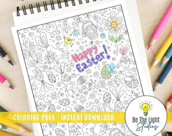 Página para colorear de Conejo de Pascua - Página para colorear con patrones pequeños - Página para colorear imprimible