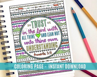 Confía en el Señor Proverbios - Página para colorear imprimible - Versículo bíblico
