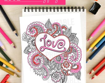 Página para colorear de San Valentín con amor - Página para colorear imprimible