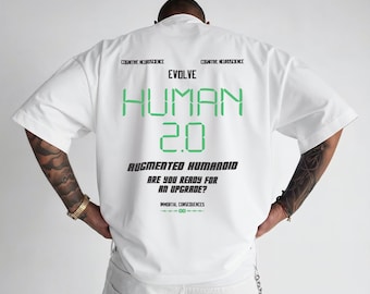 Impresión urbana Human 2.0 / Diseño tipográfico Human Upgrade / Ilustración con cita sobre el futuro digital