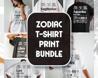 Paquete de signos del zodíaco / Conjunto completo de impresiones astrológicas / Diseños digitales del zodíaco para camisetas, pósteres y regalos