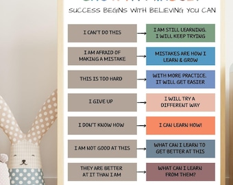 Growth Mindset Printable Boho Classroom Decor Calm Down Corner Poster School Counselor Office Kids Affirmation Prints Educational Wall Art
