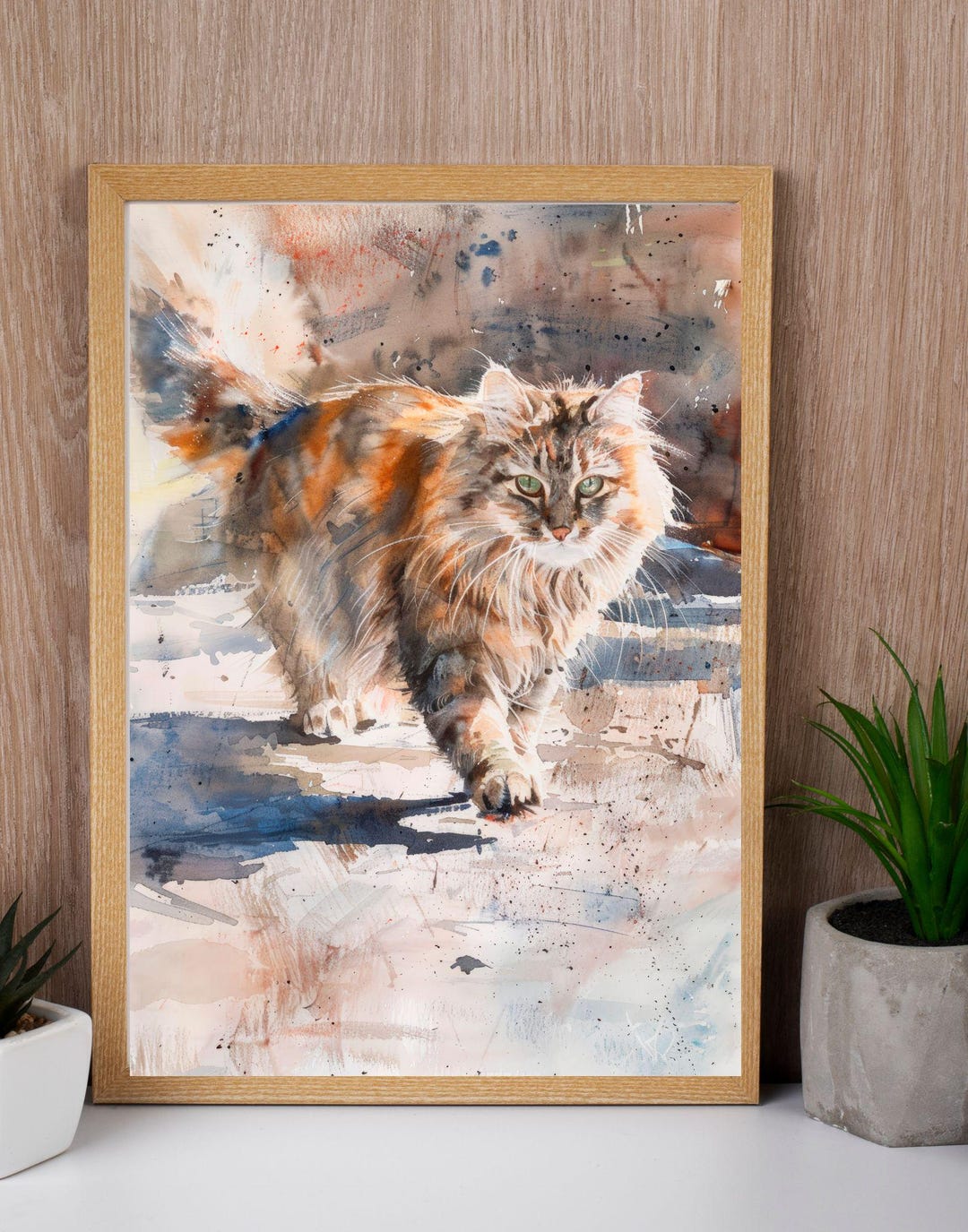 Water Painted Cat Art Print, Watercolor Painting of Cats, Printable ...