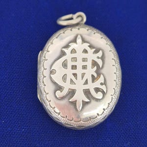 Antique Victorian Silver Locket, Amity, Eternity & Infinity Monogram, Engraved Keepsake Pendant