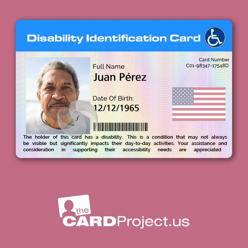 Disabilities Card Bilingual Disability ID Card - English and Spanish / Tarjeta De ...