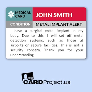 Metal Implant ID Card – Wallet-Sized, Biodegradable Plastic, Medical Alert Card for Metal Implants, Ideal for Airport Security