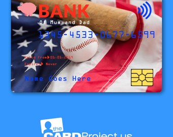 Personalized Kids Baseball Credit Card with American Flag Design | Fun Learning Tool for Children