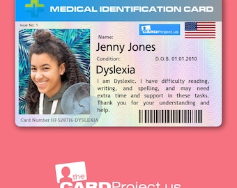Dyslexia Medical ID Card for Reading Difficulty, Learning Disability, Emergency Support, Personalized Dyslexia Awareness, Wallet Size