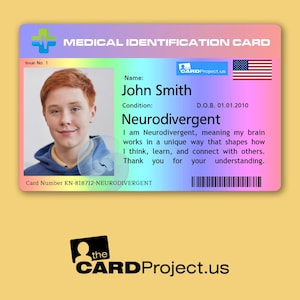 Neurodivergent Medical ID Card – Personalized Emergency Card for Autism, ADHD, and Neurodiverse Individuals – Biodegradable and Durable