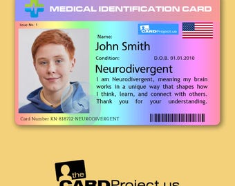Neurodivergent Medical ID Card – Personalized Emergency Card for Autism, ADHD, and Neurodiverse Individuals – Biodegradable and Durable