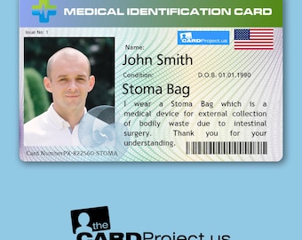 Stoma Bag Personalized Medical ID Card with Photo | Biodegradable Plastic | Travel & Security Friendly | Credit Card Size