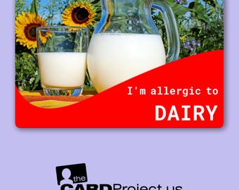 I'm Allergic to Dairy - Allergy Alert Card for Milk Products – Easy to Carry, Credit Card Size – Ideal for Kids, Schools, Restaurants