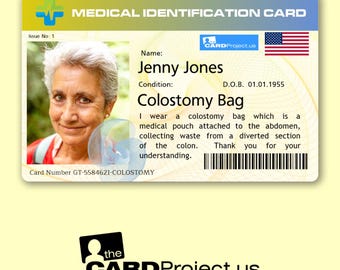 Colostomy Bag Medical ID Card with Photo, Personalized Travel Security Assistance, Biodegradable, Credit Card Size