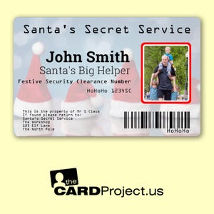 Santa’s Secret Service ID Card for Parents | Personalized with Photo & Name | Santa’s Big Helper | Credit-Card Sized Christmas Fun