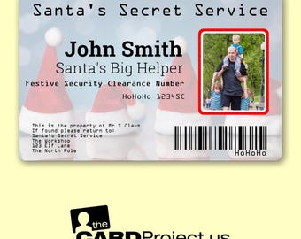 Santa’s Secret Service ID Card for Parents | Personalized with Photo & Name | Santa’s Big Helper | Credit-Card Sized Christmas Fun