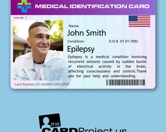 Epilepsy Medical Alert ID Card | Emergency Seizure Response ID with Photo & Signature | Biodegradable Epilepsy Awareness Card