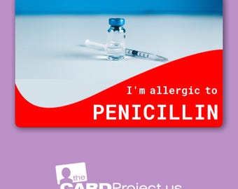 Penicillin Allergy Medical Alert Card – I'm Allergic to Penicillin ID – Drug Allergy Warning Card for Wallet – Emergency Health Alert