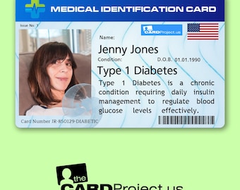 Type 1 Diabetes Medical ID Card with Photo | Biodegradable Plastic | Emergency Identification for Diabetics