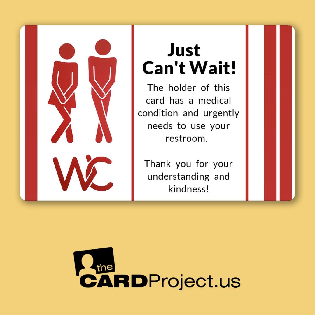Think Wait Cards Just Can't Wait Medical Bathroom Card | Urgent Restroom Access for IBS ...
