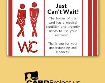 Just Can't Wait Medical Bathroom Card | Urgent Restroom Access for IBS, Crohn's, and Colitis | Discreet Non-Personalized Biodegradable Card