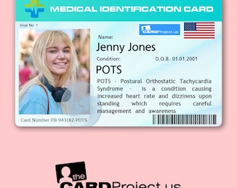 POTS Personalized Medical ID Card | Biodegradable Plastic | Photo, Name, & DOB | Postural Orthostatic Tachycardia Syndrome Awareness