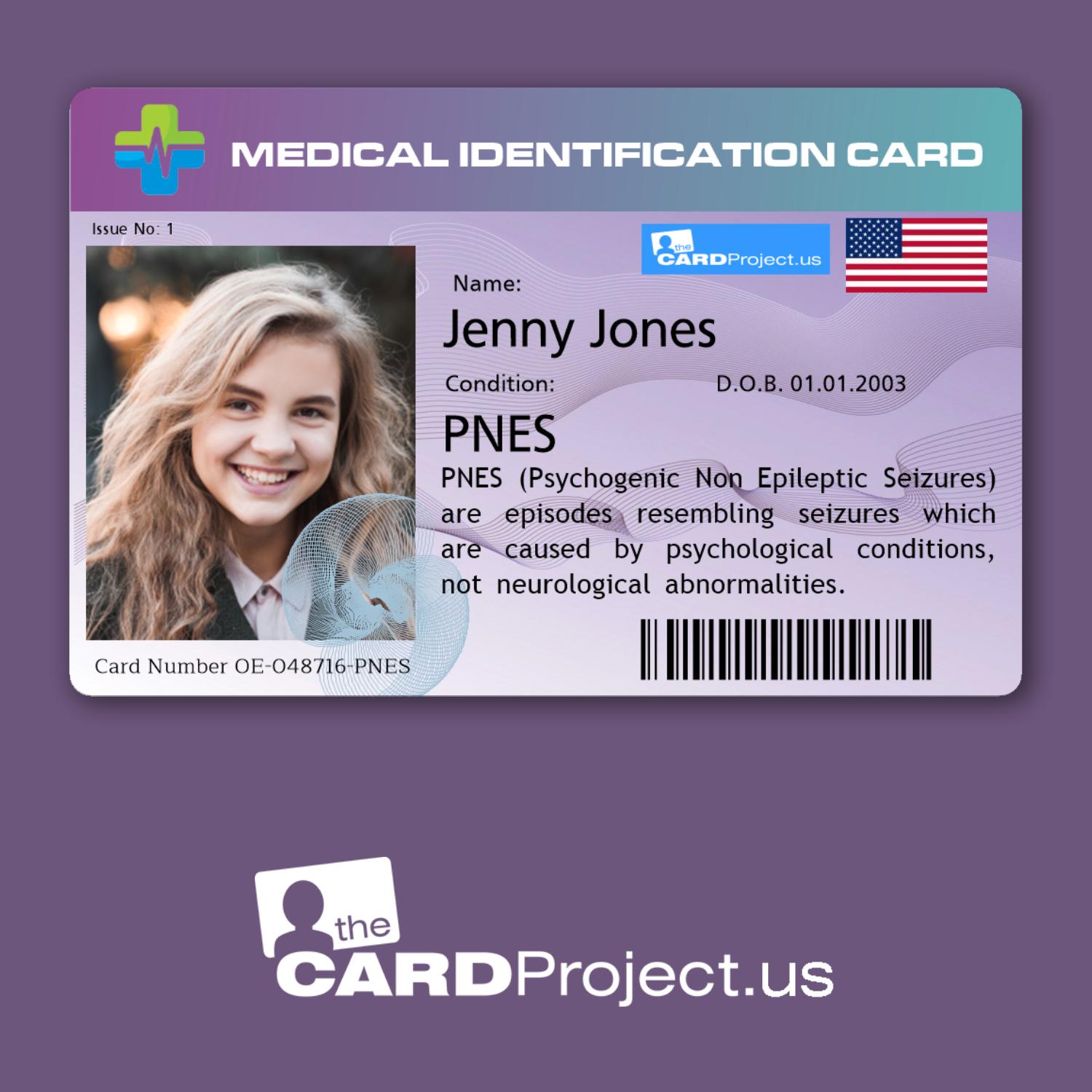 PNES Medical ID Card With Photo & Details - Biodegradable Plastic