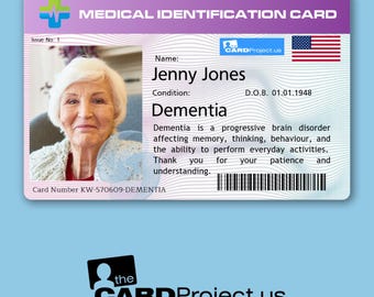 Dementia Medical ID Card with Photo and Signature Strip - Personalized for Safety - Credit Card Sized for Easy Access - USA Flag