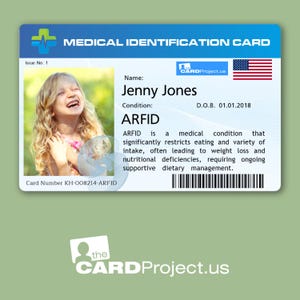 ARFID (Avoidant Restrictive Food Intake Disorder) Medical ID Card – Personalized with Photo, Name, DOB & Emergency Info