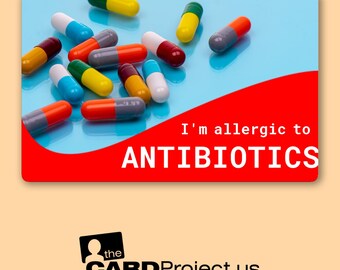 Antibiotic Allergy Warning Card | Medical Alert for Reactions | Anaphylaxis Risk | Medicine Healthcare  | Credit Card Sized