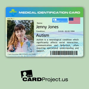 Autism Spectrum Disorder Medical ID Card – Neurodivergent Support with Custom Photo