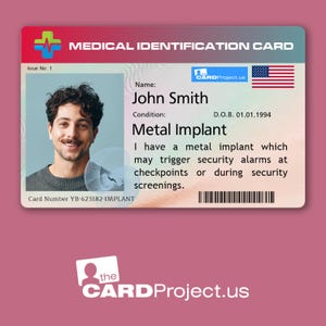 Metal Implant ID Card, Personalized with Photo for TSA Security, Travel, Airport Clearance and Metal Detectors – Biodegradable Plastic bild 1
