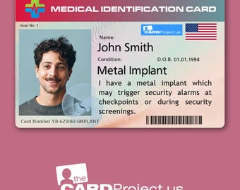 Metal Implant ID Card, Personalized with Photo for TSA Security, Travel, Airport Clearance and Metal Detectors – Biodegradable Plastic