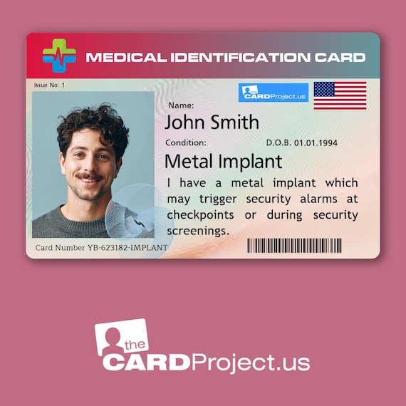 Metal Implant ID Card, Personalized with Photo for TSA Security, Travel, Airport Clearance and Metal Detectors – Biodegradable Plastic
