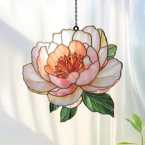 Pfingstrose Acryl Fensterbehang, Geburtsblume Faux Stained Suncatcher, Geburtstagsgeschenk Garten für Sie, Pfingstrose Liebhaber Gartenliebhaber Geschenk