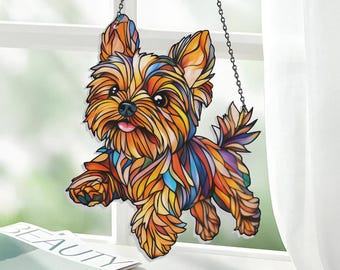 Yorkshire Terrier acryl raam hangend, Yorkie raamdecoratie, schattig Yorkie hond ornament, cadeau voor Yorkie minnaar, hond moeder cadeau idee