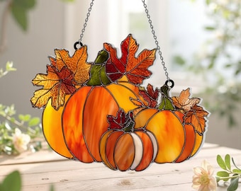 Autumn Pumpkin Acrylic Ornament, Fall Window Hanging Decor, Seasonal Pumpkin Suncatcher for Autumn Home Decoration and Halloween Gift