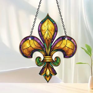 Louisiana Fleur de Lis Acrylic Decor, Mardi Gras Fleur de Lis Ornament, State Symbol Window Hanging, French Style Wall Art, Home Decoration